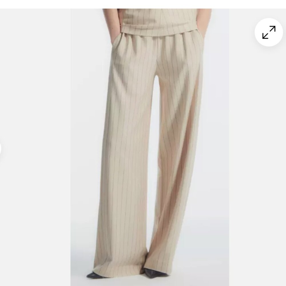 COS Straight-Leg Pinstripe Trousers, Cream, Size Large